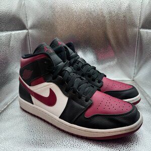 Size 12 Air Jordan 1 Mid Mens Black Noble‎ Red Lace Up Sneakers 554724-066